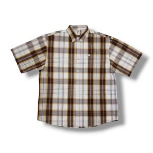 G Unit Heavy Weight Button Up Plaid Cotton Short Sleeve Logo Shirt Men's 3XL Y2K